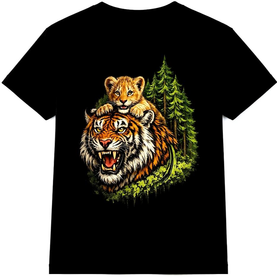 Tiger and Cub T-Shirt Roaring Tigerest Wildlife Nature Graphic Art Tee XXXXL