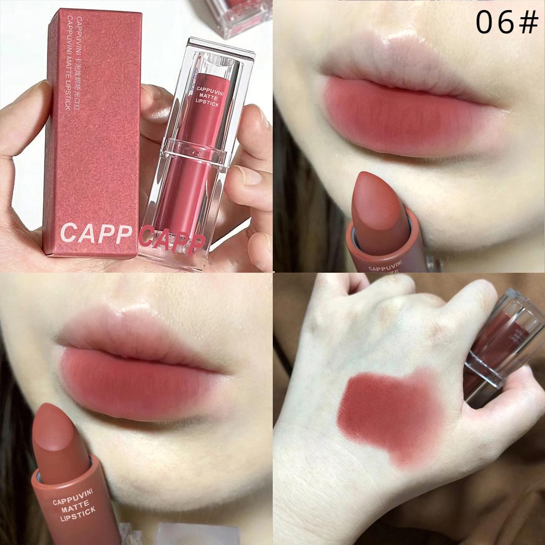 

6 цветов, матовая помада, водостойкая бархатная помада, сексуальный красный, коричневый, телесный пигмент, стойкий блеск для губ, макияж для губ 06