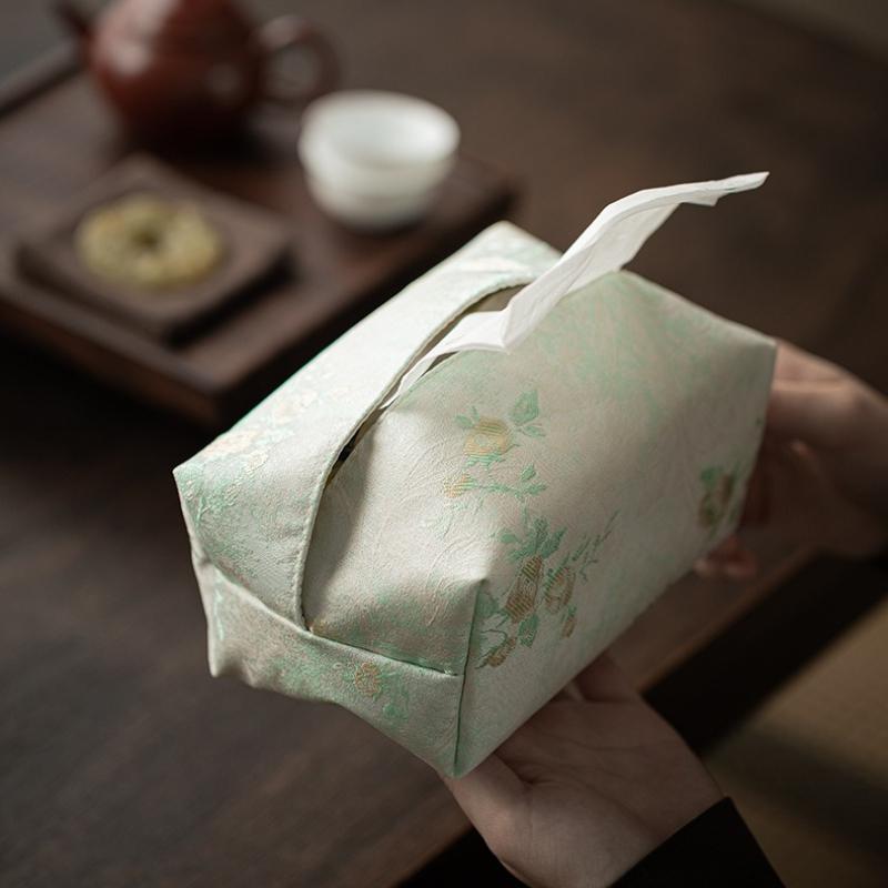 Ribbed fabric tissue bag, Chinese style living room, bedroom, office desk, paper box, tissue storage cover