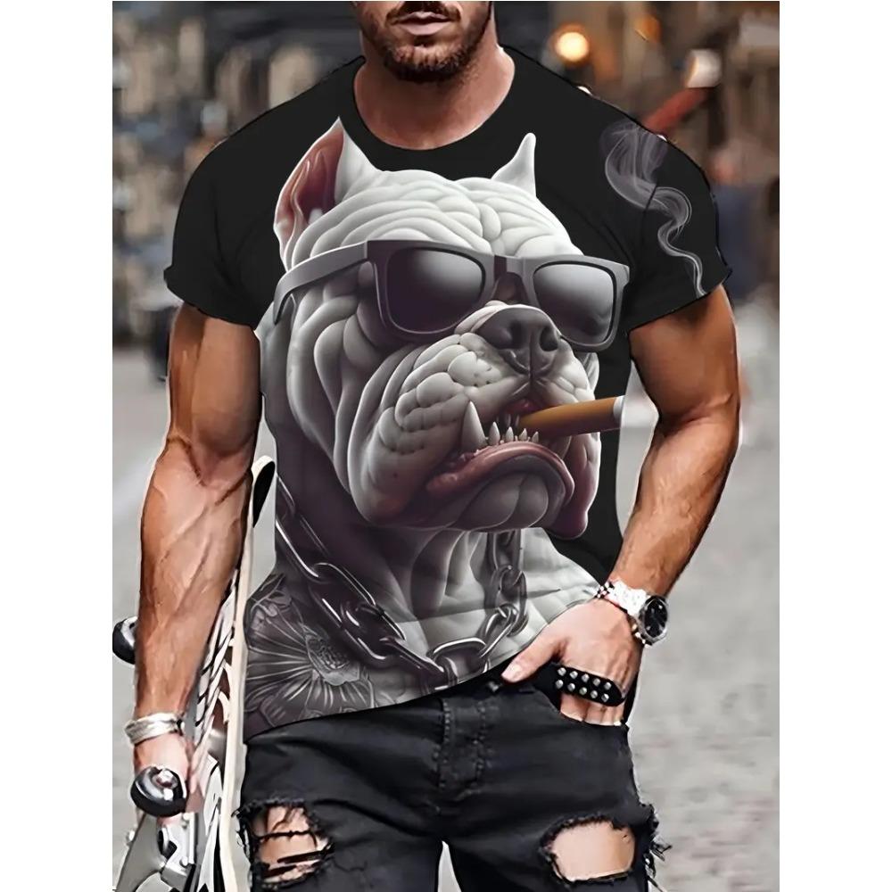 New 3D Dog Printed Men's T-shirt Summer Street Daily Casual Crew Neck Short Sleeve Tees Tops Harajuku Funny Pattern Men Clothing