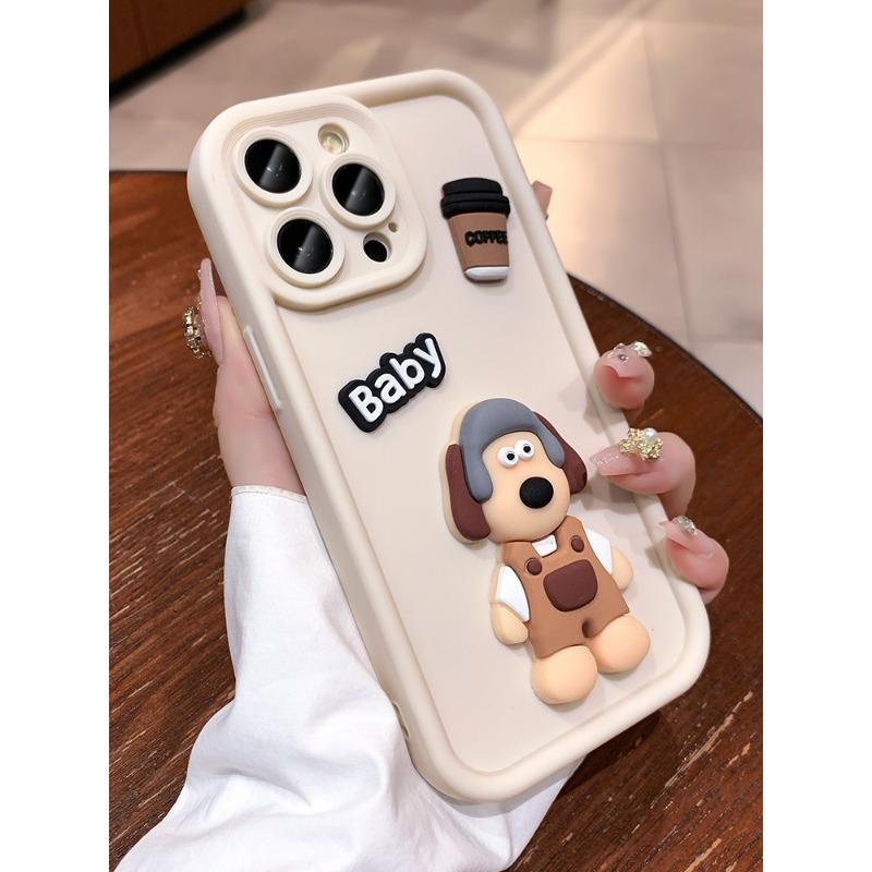 

Подходит для чехла для мобильного телефона iPhone 16 Силиконовый трехмерный мультяшный пес 14 Креативный Apple 15 Promax Противоударный чехол iPhone16