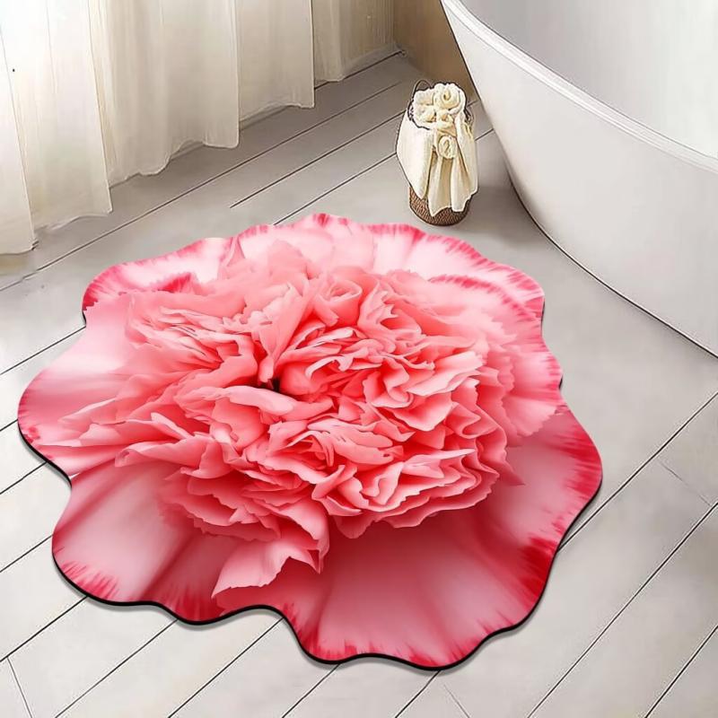 3D Floral Carpet Irregular Shaped Floor Mat for Kitchen Bathroom Bathroom Door Non Slip Mat