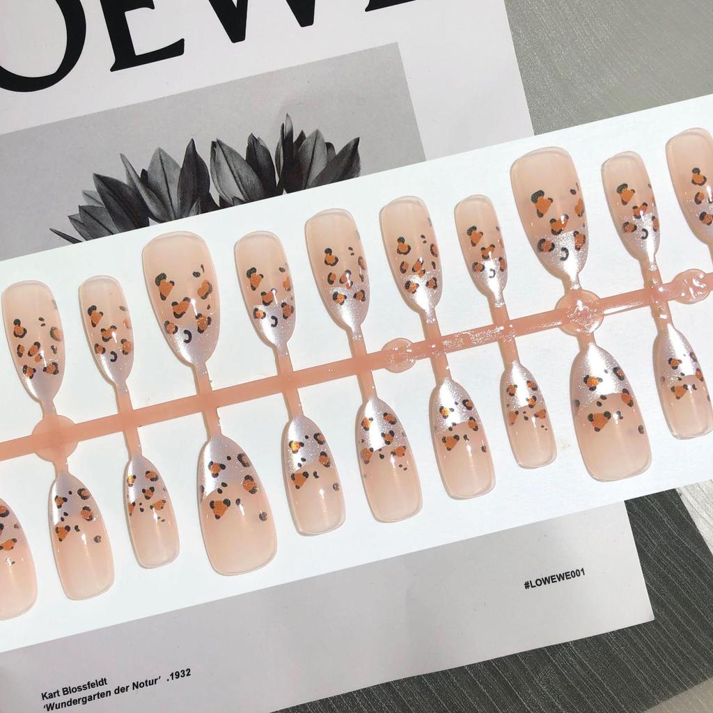 Golden Leopard Cat Eye Press-On Nails: Rabbit, Shimmer, Diamond Bling, Short Length, Cool Nail Art Patches