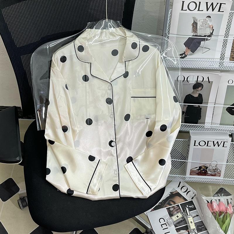 High-End Polka Dot Simple Style Long-Sleeved Pajamas Women Can Wear Loungewear Outside