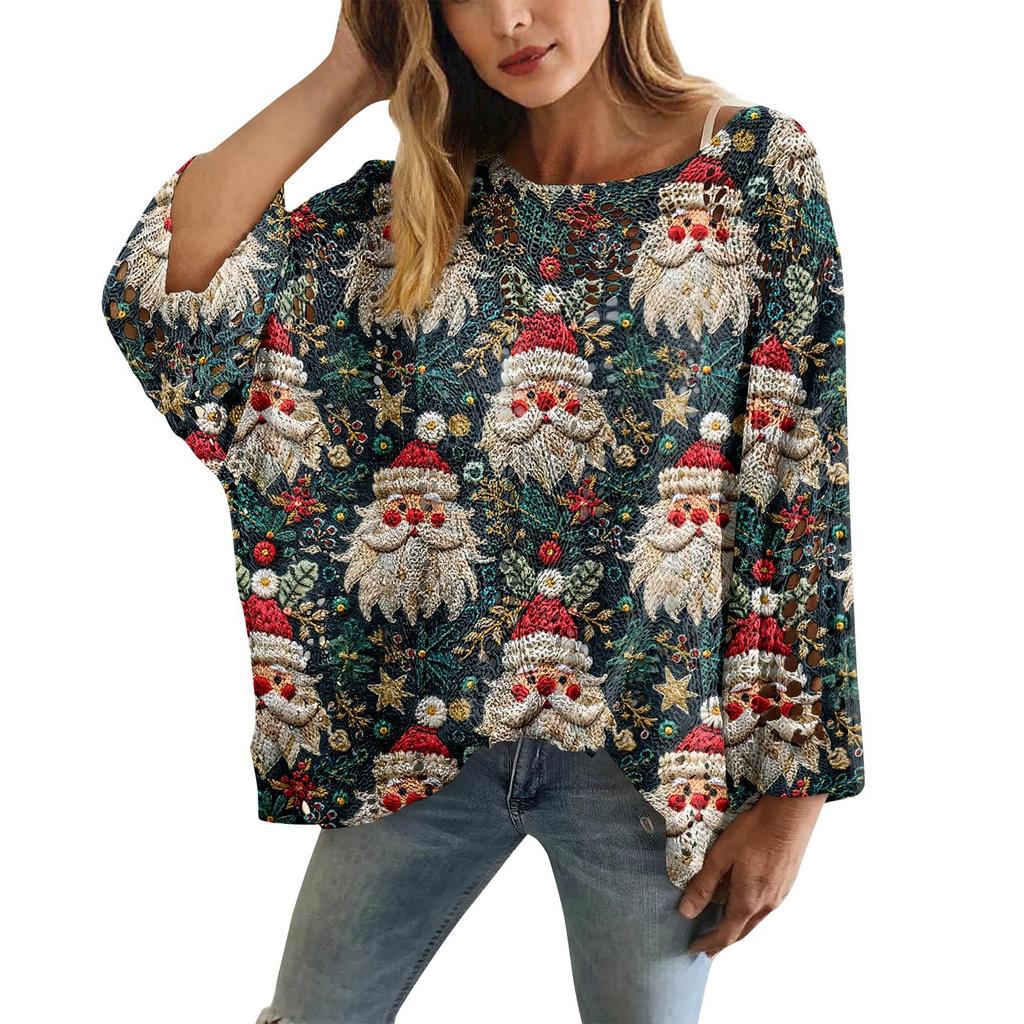 XY-LK01-Pullover hollow blouse 3D printed sweater spring and summer new