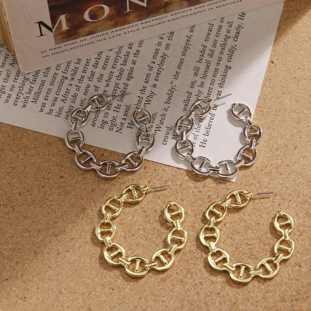 2024 Simple and Creative Retro Exaggerated Hollow Chain C-shaped Earrings Female Personality Geometric Girl Earrings
