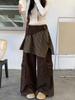 Jean en Denim Vintage à Carreaux Taille Haute Jambe Large pour Femmes