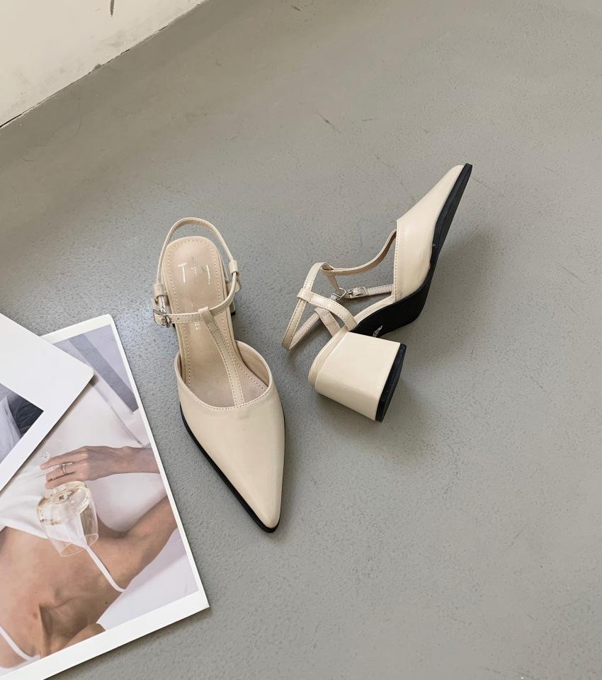 

2025 spring and autumn new pointed high heels women s fashion versatile sandals thin heel bag head women s shoes 39 абрикосовый