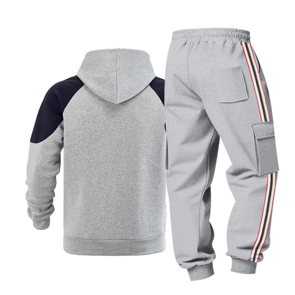 Herren 2-teiliges Freizeit-Set - Pullover Raglan Color-Block Hoodie & Cargohose