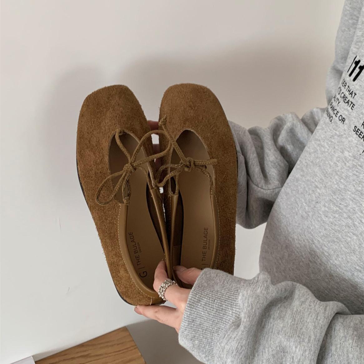 

Мода Bailamos Женские Винтажные Балетки Обувь Мягкая Кожа Шнуровка Низкий Каблук 2025 Обувь Классический Квадратный Носок Повседневные Лоферы Mujer 39 армия зеленый