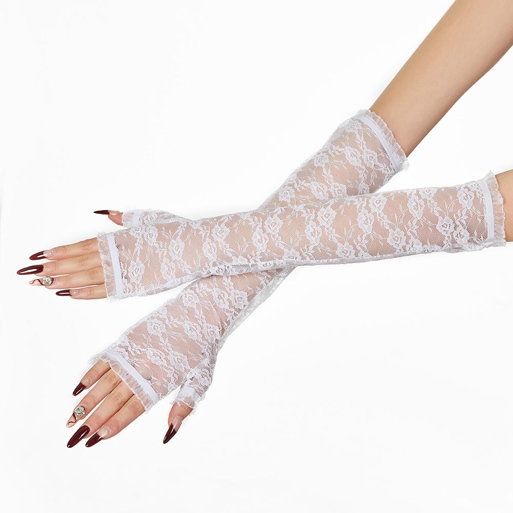

Cute Girls Summer Sunscreen Lace Arm Sleeve Women Long Mesh Yarn Arm Cover Sun Uv Protection Fingerless Arm Cuffs Driving Gloves One Size