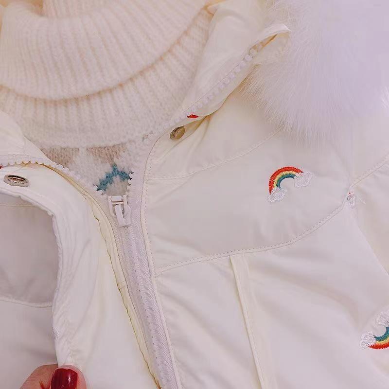 Ivory White Korean Style Toddler Girls' Thickened Winter Coat 2025