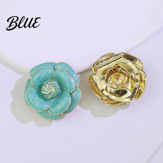 Sweater Scarf Brooch Button Camellia Shape Alloy with Glossy Glaze
