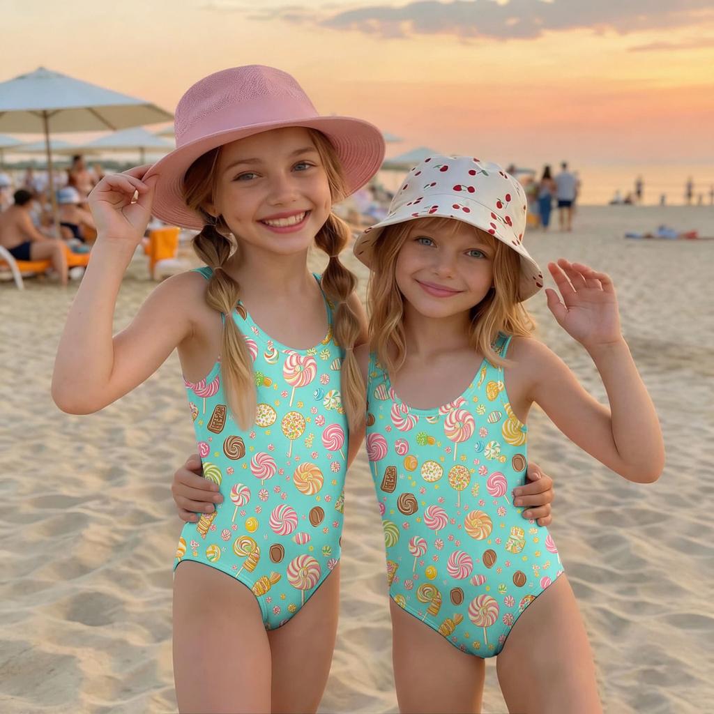 Maiô Infantil de Peça Única Verão Moda Casual Sem Mangas com Estampa de Cogumelos Adequado para Praia Piscina Atividades Aquáticas