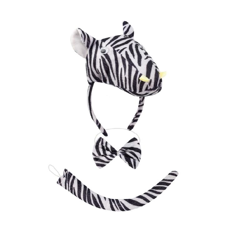 Set Accesorii Costum Zebră 1/3/4 Bucăți Set Kit Accesorii Bandă de Păr cu Urechi de Zebră, Papion, Coadă, Mănuși pentru Costume de Zebră pentru Copii