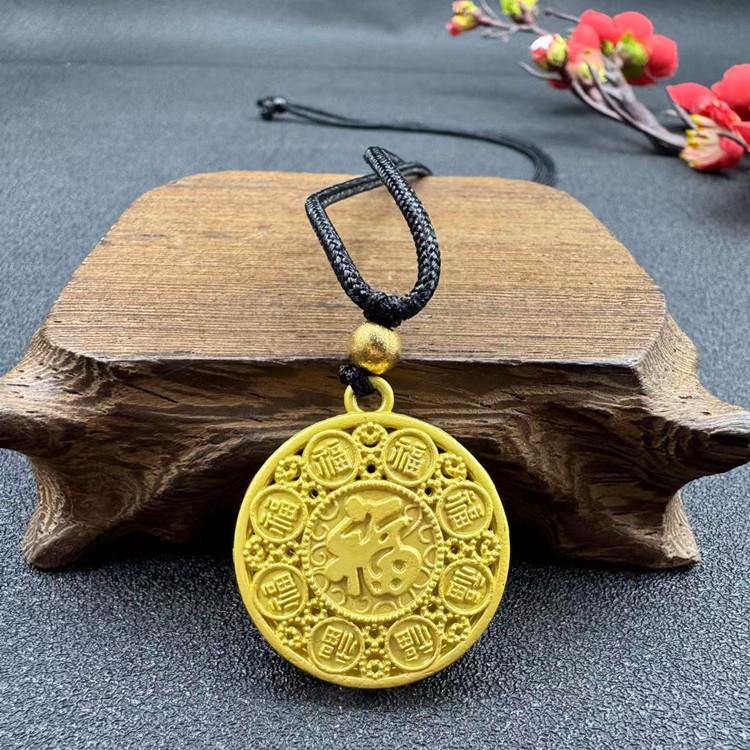 Vietnamesischer Sandgold Buddha Anhänger: Vergoldetes Maitreya Flammen Design
