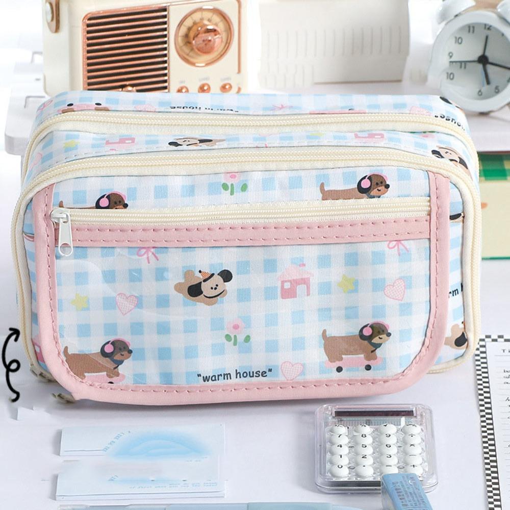 Large Capacity Stationery Bag Zipper Pen Pencil Case Badge Pouch Kawaii Pencil Bag  Student