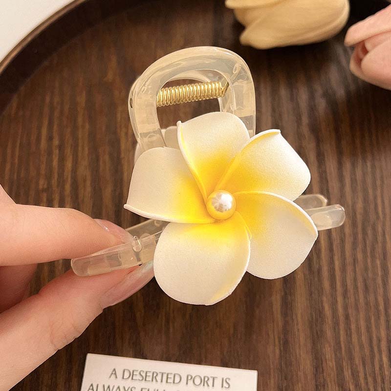 

Новый богемный желтый цветок плюмерии жемчужный головной убор заколка-краб для волос женщины девушки новый аксессуар для волос с захватом сзади