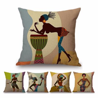 2018 Cartoon Fashion African Lady Sofa Decorative Pillows Cases Africa Symbols Modern Decoration Art Cotton Linen Cushion Cover