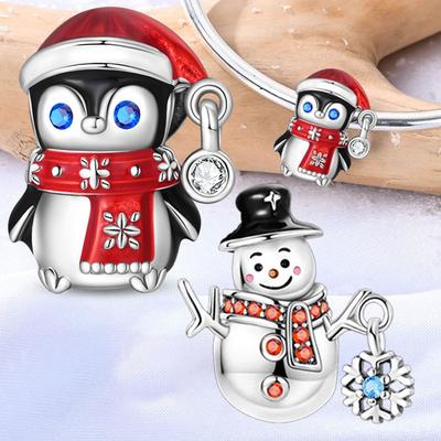 Winter Collection Beads Copper Craft Black White Panda Penguin Charms Dangle Pendant Fit Bangle Bracelet Necklace Handmade Jewellery