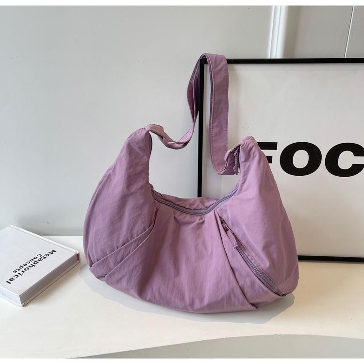 

Solid Color Nylon Cloth Women Shoulder Hobos Bags Sports Large Capacity Ladies Crossbody Bag Simple Design Female Tote Handbags