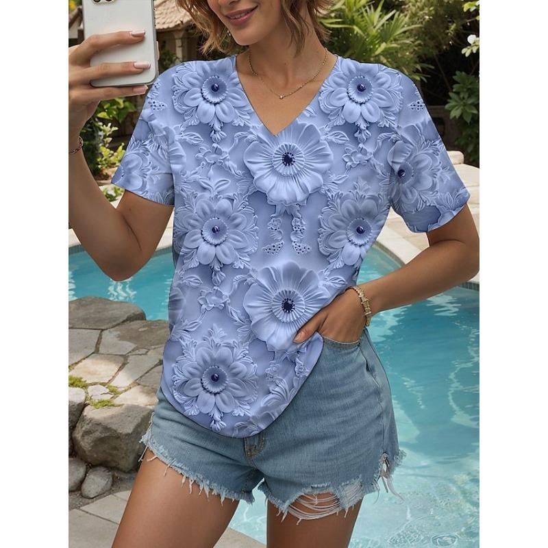 

Летняя женская футболка с принтом, свободная, повседневная, с V-образным вырезом, с короткими рукавами 2XL