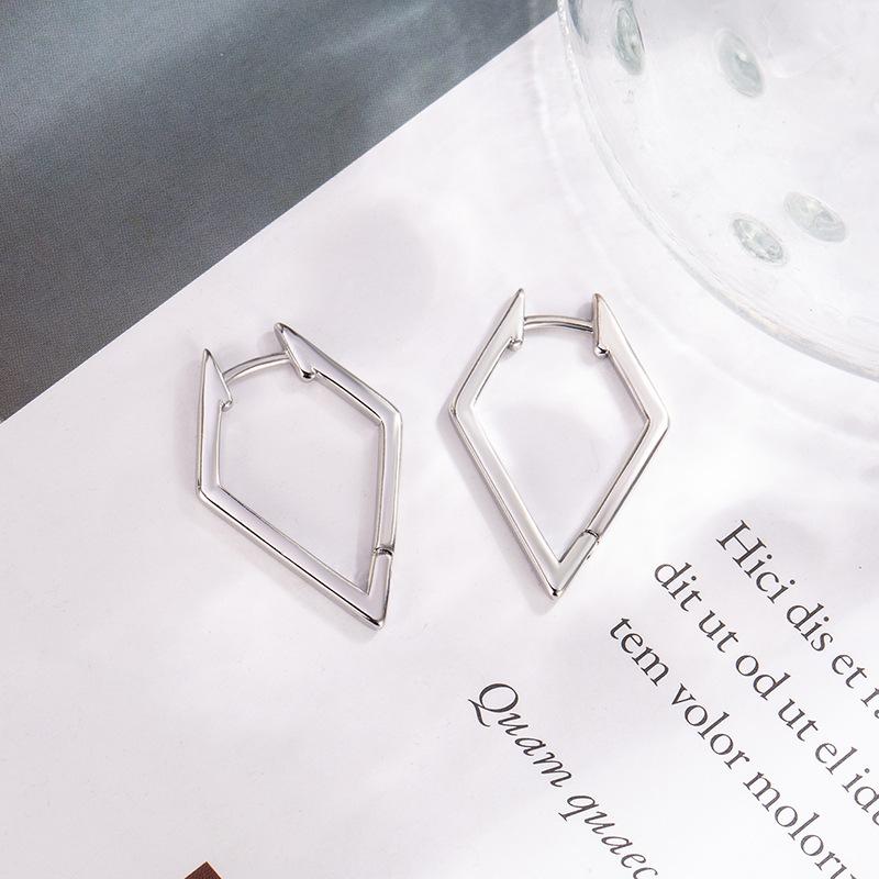 925 Silver Pentagonal Rhombus Geometric Hoop Earrings for Women S925 Wedding Party Jewelry Gift Aretes De Mujer