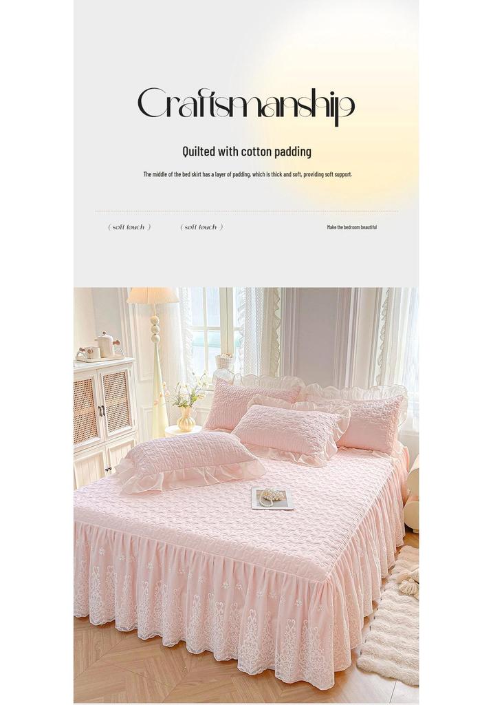 Elegant Princess Lace Bed Skirt Quilt - Thickened INS Style, Fairy Design with Double Lace Edging