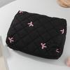 Yousheng Quilted Cosmetic Case Soft Makeup Pouch with Bow Embroidery Travel Toiletry Organizer for Women Girls Makeup