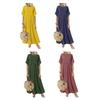 Women Casual Summer Beach Sundress Maxi Long Dress Short Sleeve Crew Neck Dot Print Pleated Swing