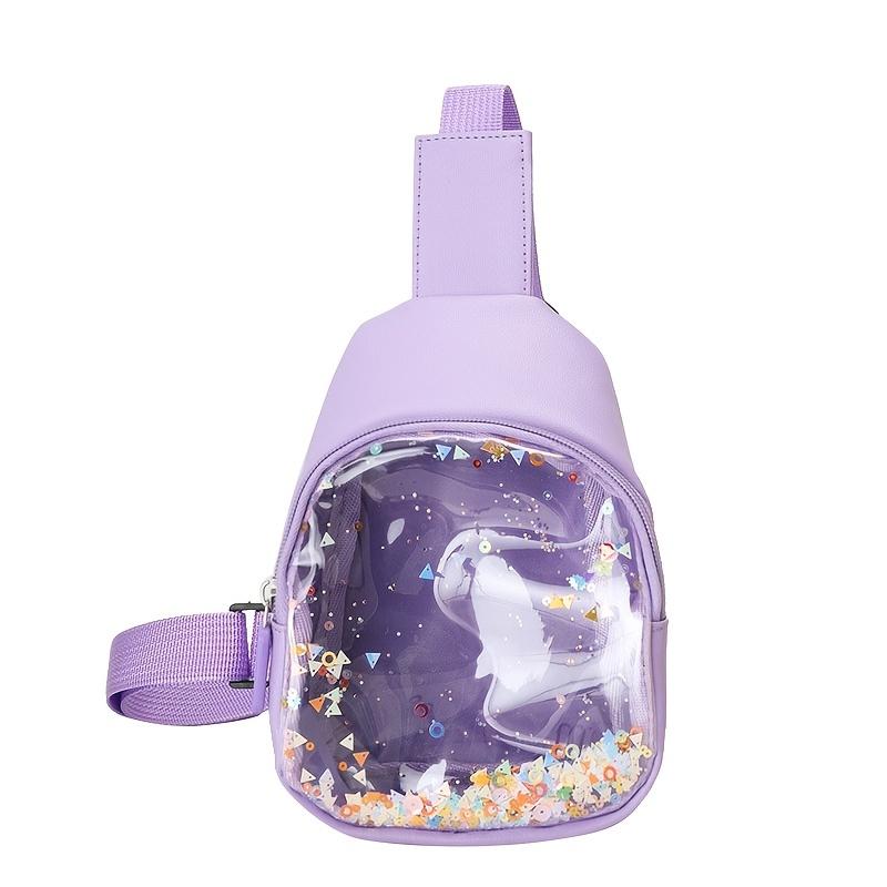 Baby Girls Cute Colorful Transparent Sequin Waist Bag Lovely Children's Zipper Crossbody Bag Adjustable Straps Shoulder Bags