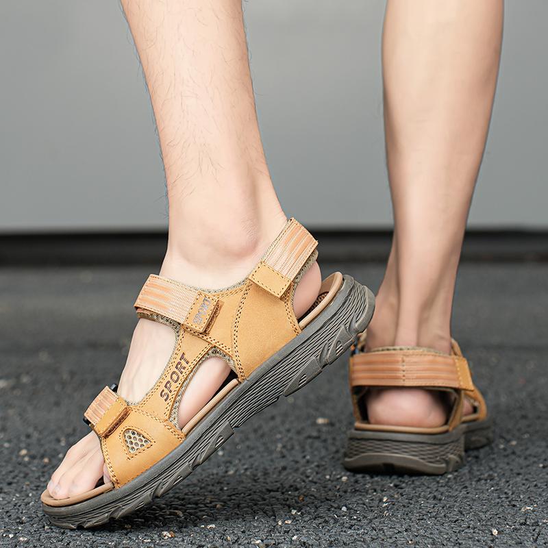 Fashion Slipper Style Soft Bottom Sandals Summer Beach Falts Wading Aqua Shoes Fisherman Flats Breathable Mens Genuine Leather Sandals