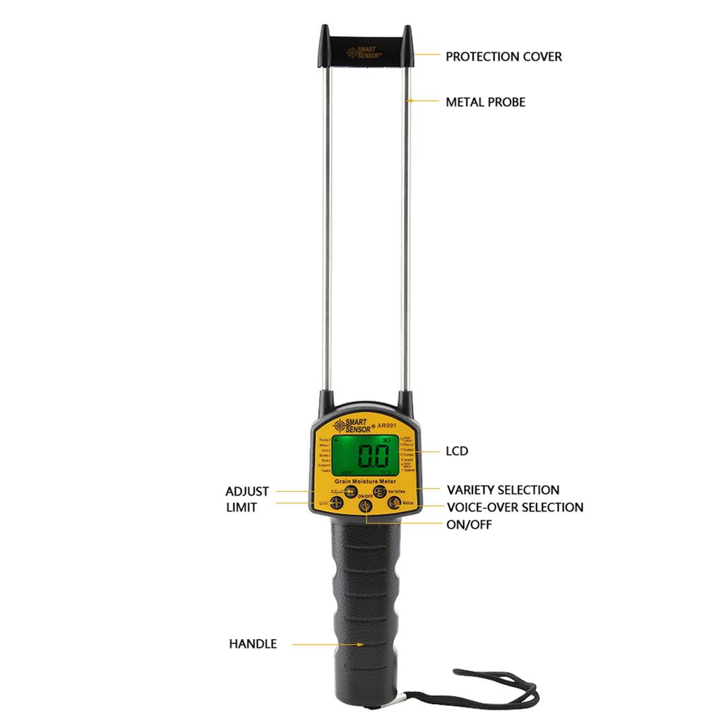 SMART SENSOR AR991 Digital LCD Grain Moisture Meter for Wheat Corn Rice Peanut Soybean Grain Moisture Meter Grain Humidity Meter