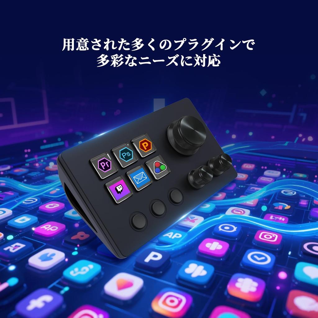 Basicolor Stream Controller Shortcut Keyboard with 6 Customizable Macro Keys and 3 Work Efficiency Device for and Adobe Premiere Compatible with