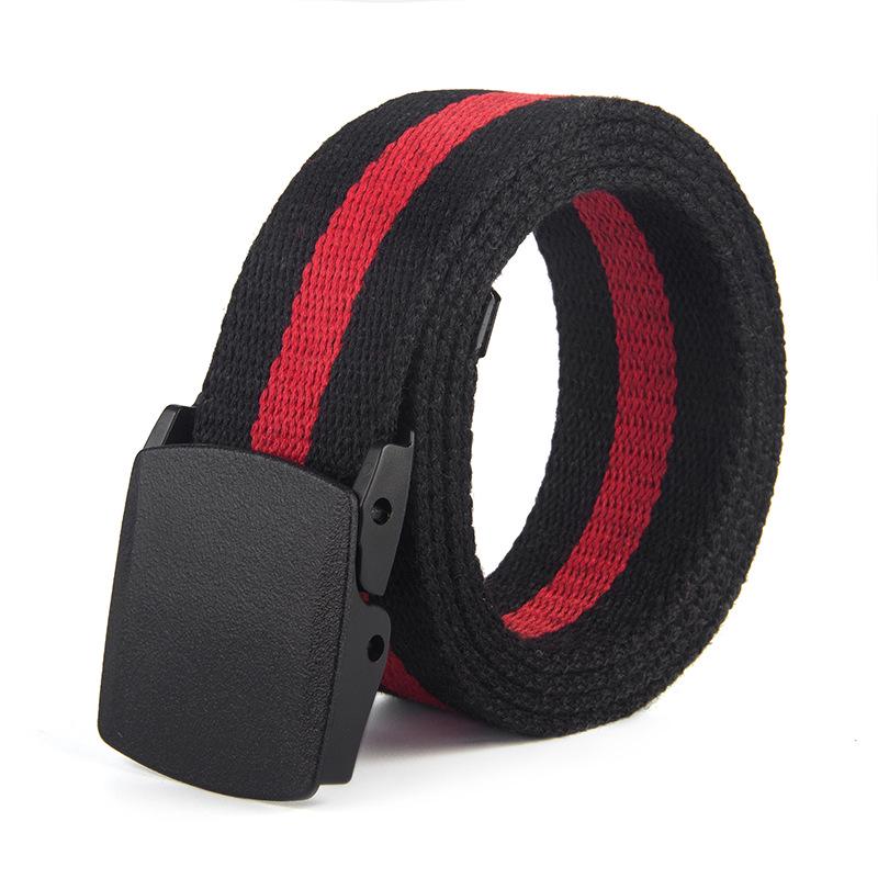 Striped Canvas Belt with POM Steel Buckle - Casual Woven Cotton Design