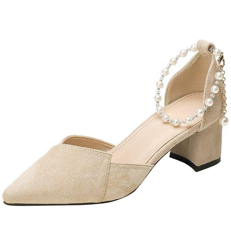 

Французский темперамент женские туфли на высоком толстом каблуке лето 2025 новая фея стиль нежные туфли подружки невесты жемчужные сандалии средний каблук 39