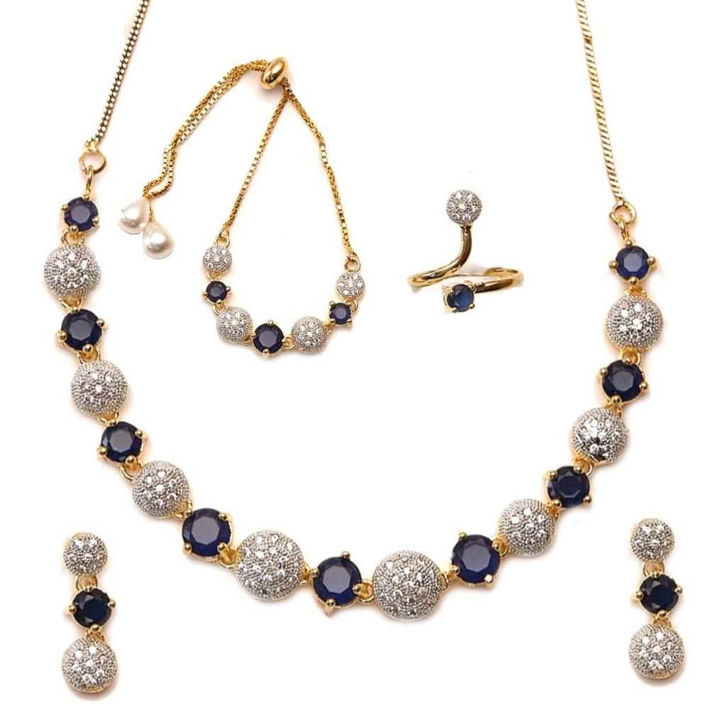 Smyckesset för kvinnor Amerikansk diamantkombination av halsbandssmycke med örhängen, armband och ring för flickor och kvinnor