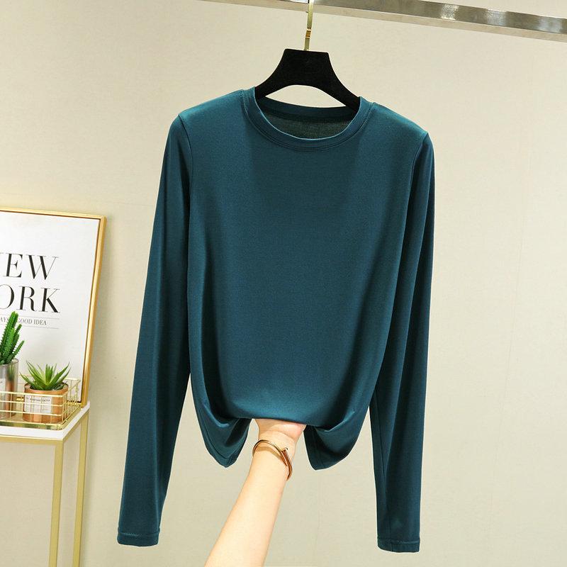 

Женская приталенная футболка с длинным рукавом из модала - Модный топ с круглым вырезом для осени 2024 XL