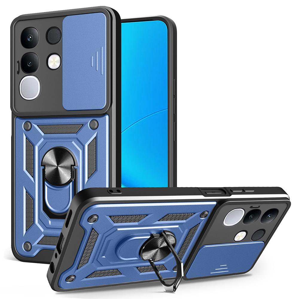 For Vivo Y29 4G Case with Slide Camera Lid PC+TPU Kickstand Phone Cover