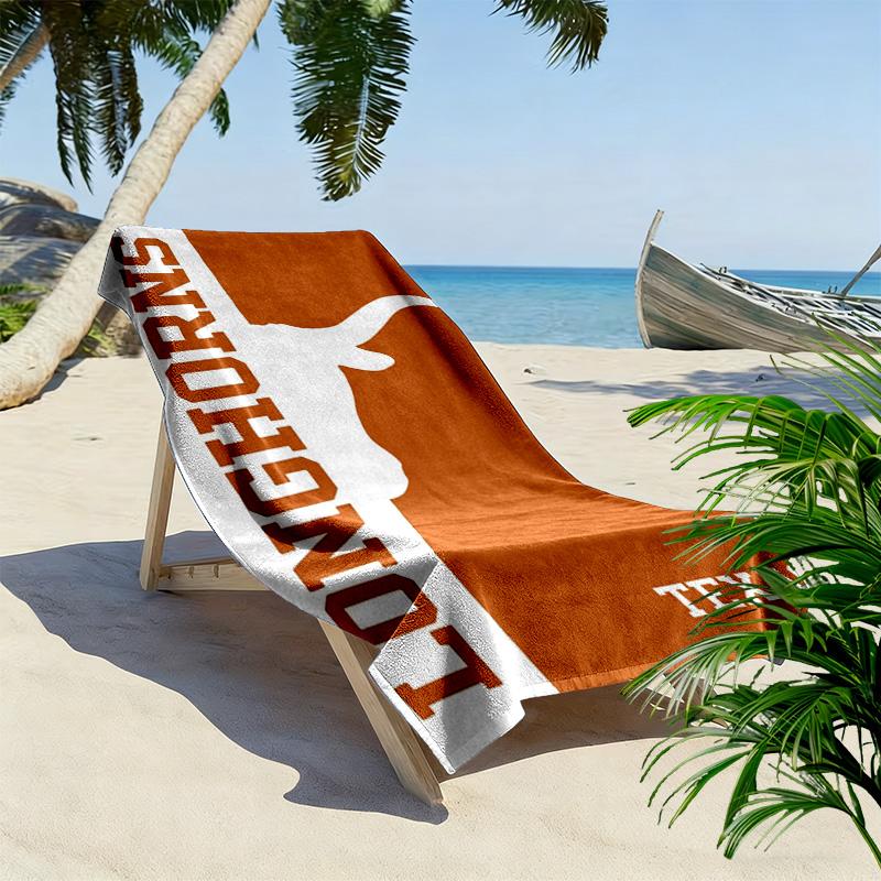 Texas Longhorns Print Beach Towel, Large Soft Quick Dry Towel for Beach Camping Swimming