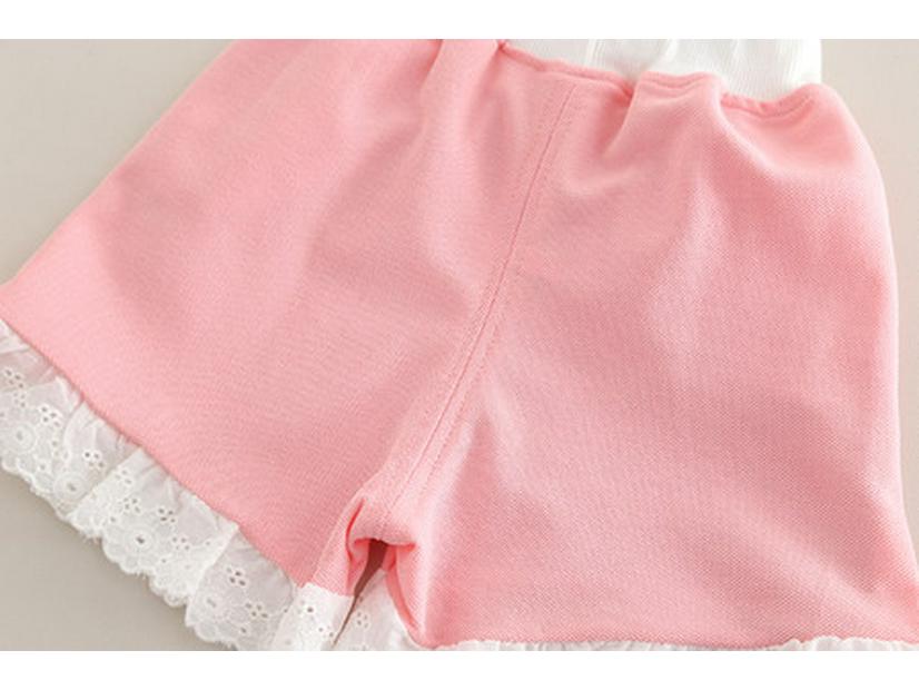 Girls' 2025 Summer Korean Lace T-Shirt & Shorts Set - Stylish Cartoon Design, Short-Sleeve, 2-Piece Trendy Outfit