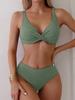 Sexy Backless V Neck Bikini 2 Piece Set Women Solid Split Swimsuit High Waist Beach Bikini 2025 New Summer Swimwear Bikinis Set