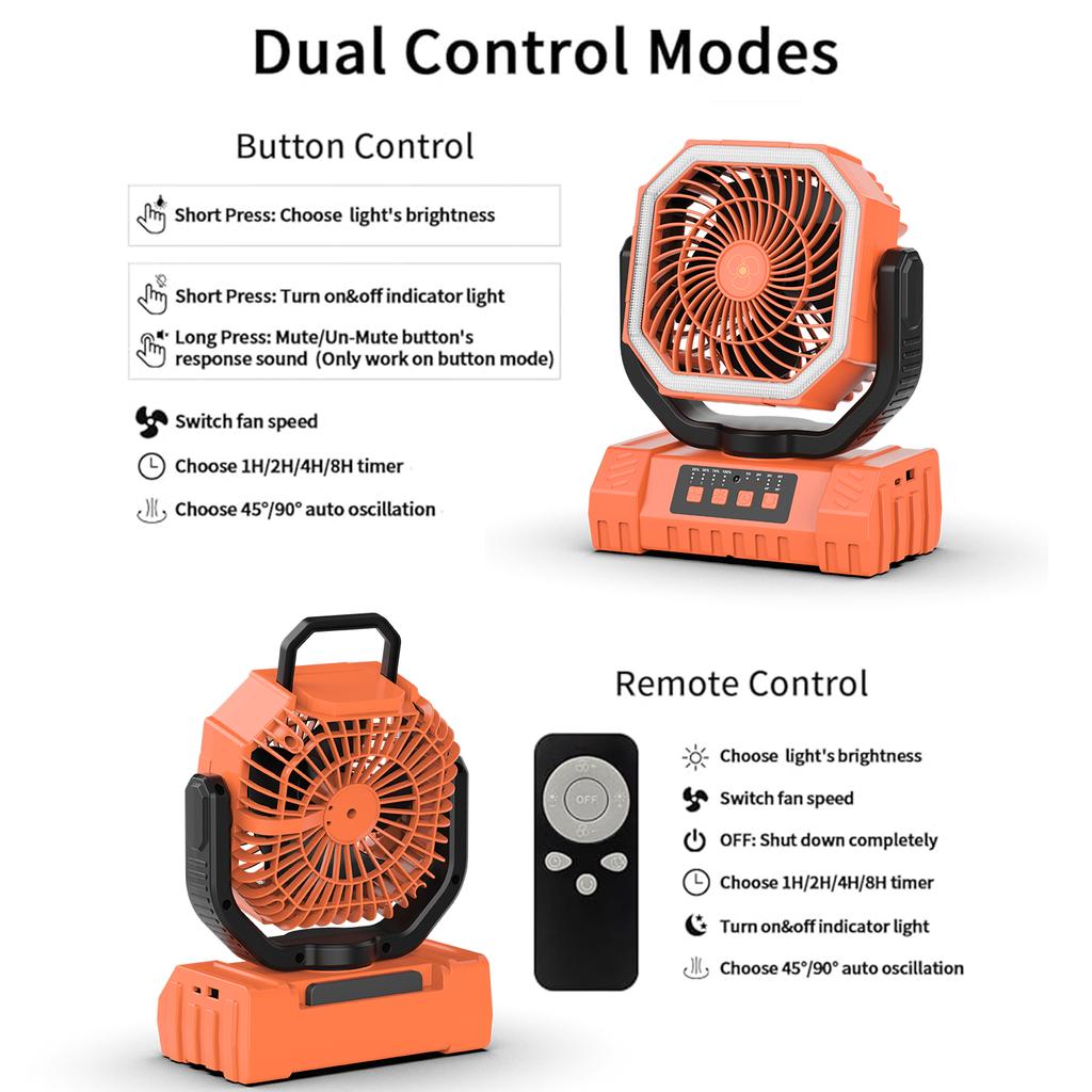 20000mAh Tent Fan, Rechargeable Camping Fans for Tents with Auto-Oscillation, Remote Timer LED Lantern, Hanging Hook 4 Speeds for Fishing Power Outage