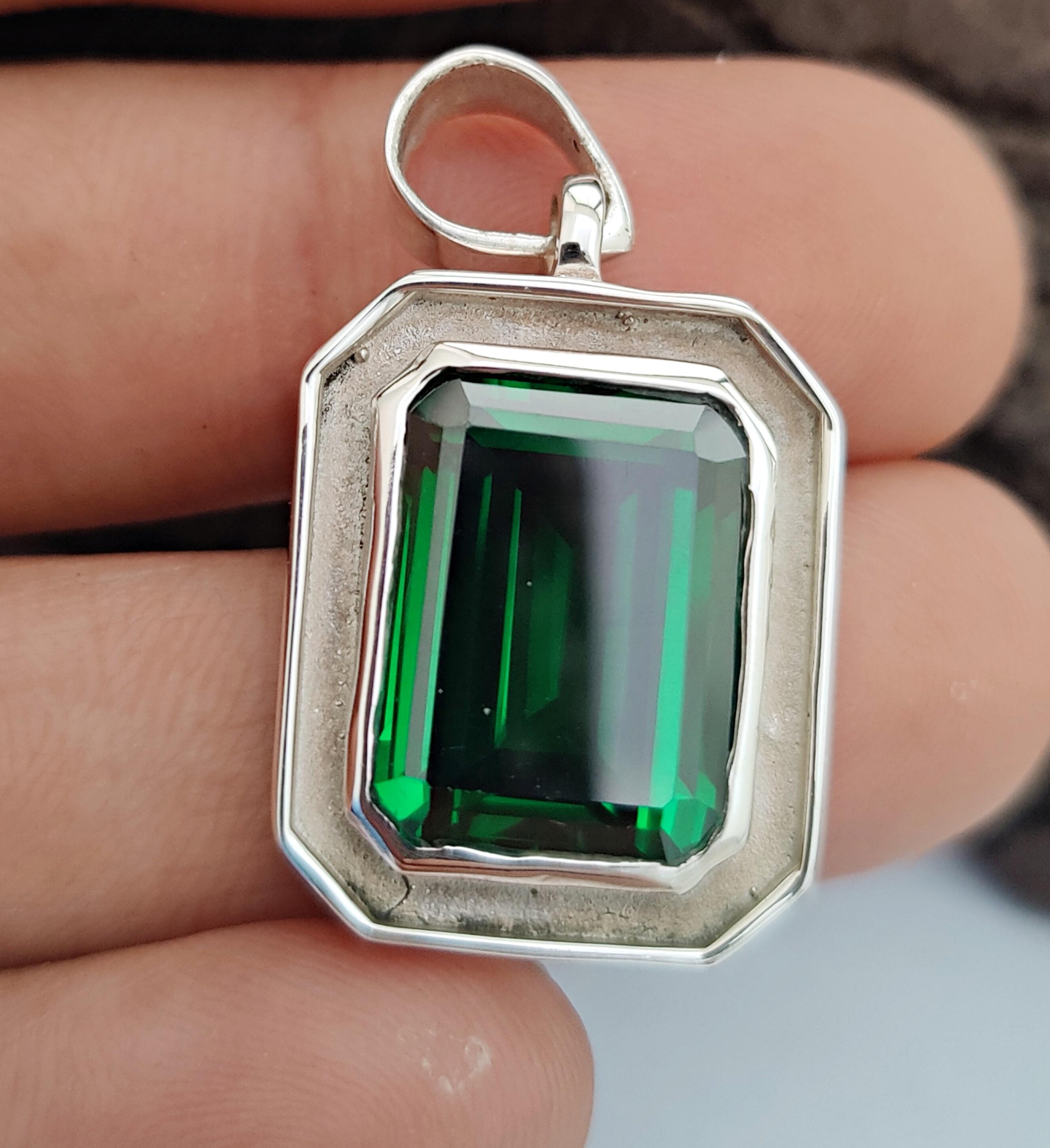 

Изумрудный кулон, серебро 925 пробы, кулон с драгоценным камнем, зеленый изумруд 16x12 мм, подарок в стиле бохо для нее, украшения ручной работы