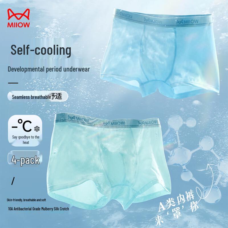 MaoRen Teen Boys Ice Silk Breathable Underwear 4-Pack