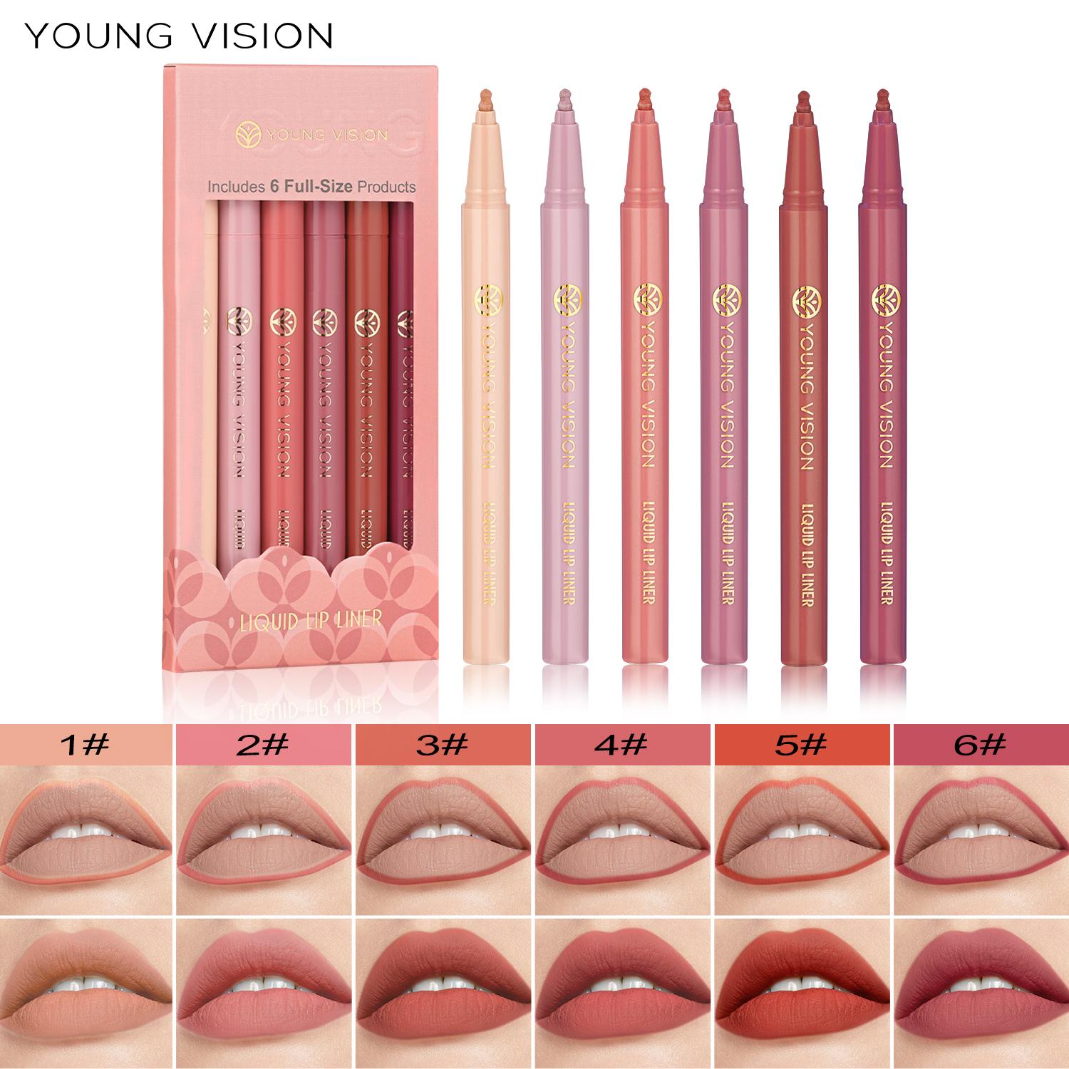 

YOUNG VISION Матовый 6-цветный набор жидких карандашей для губ Sponge Gourd Head Mist Nude Lipstick Pen 0.6ML*6
