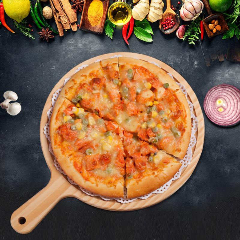 1PCS Tábua de pizza de madeira redonda com bandeja de cozimento de pizza manual, tábua de corte de pedra para pizza, prato para bolo de pizza, utensílios de cozinha