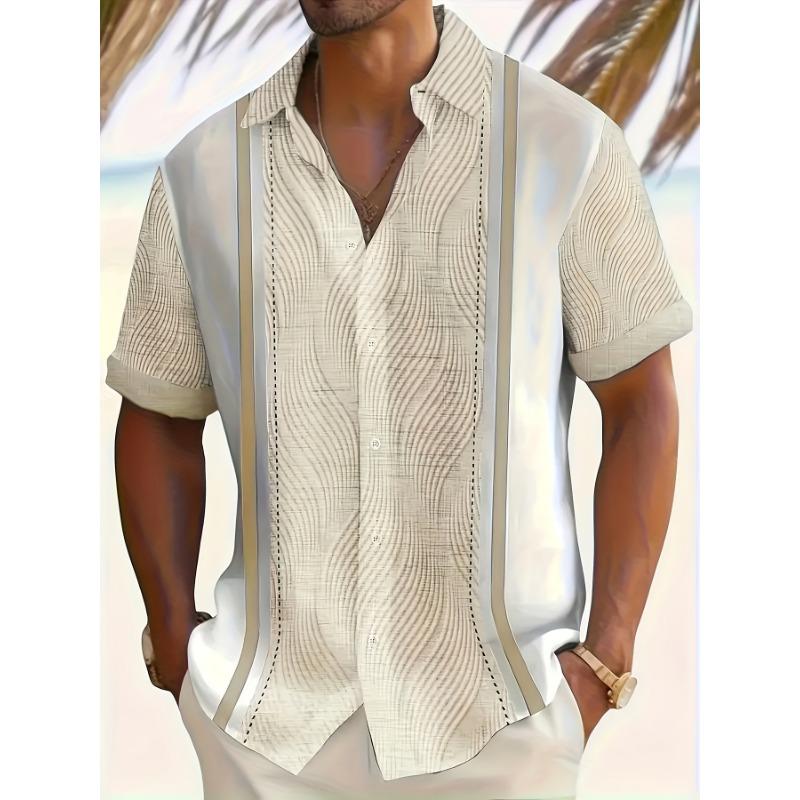 

Retro Style 3D Bowling Stripe Pattern Short Sleeve Button-Up Shirt - Comfortable, Airy XL