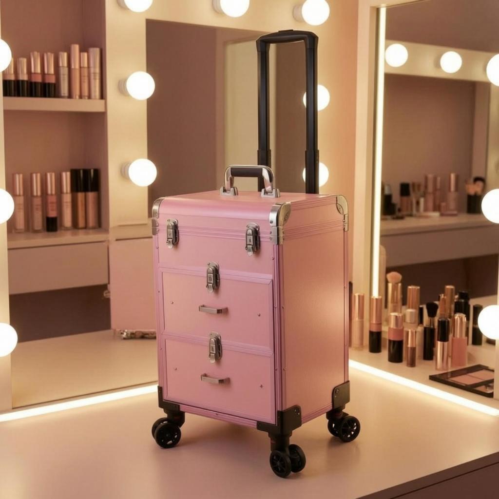 Rolling Makeup Container Portable with Drawers Long-Lasting