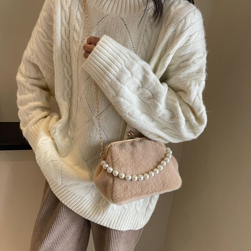 Trendige Perlen-Samt-Umhängetaschen Leopardenmuster neue Mode schlichte weiche lässige vielseitige Schultertaschen